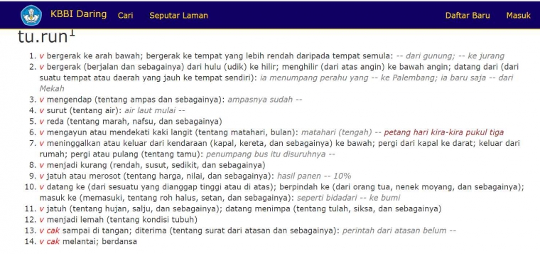 Definisi kata turun |Dok: KBBI Daring)