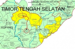 Peta kabupaten TTS, terlihat kawasan pantai Kolbano di selatannya (Peta:Antaranews.com)
