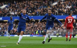 Selebrasi Pedro seusai membuat gol pertama bagi Chelsea (gettyimages.com)