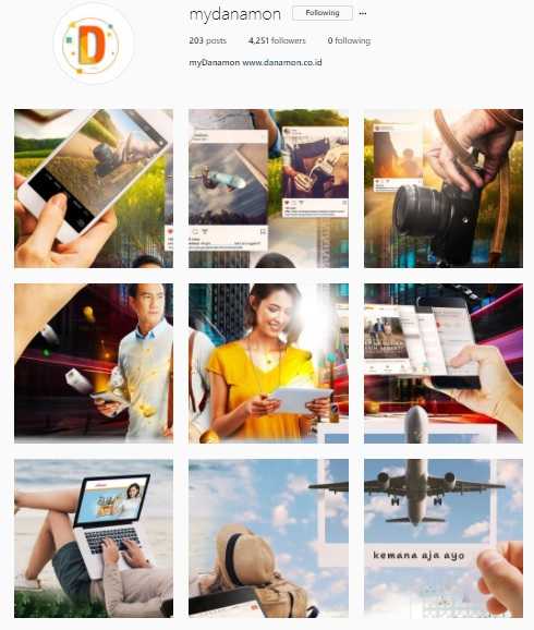 Tampilan IG @mydanamon dengan grid system yang gambarnya terhubung satu sama lain