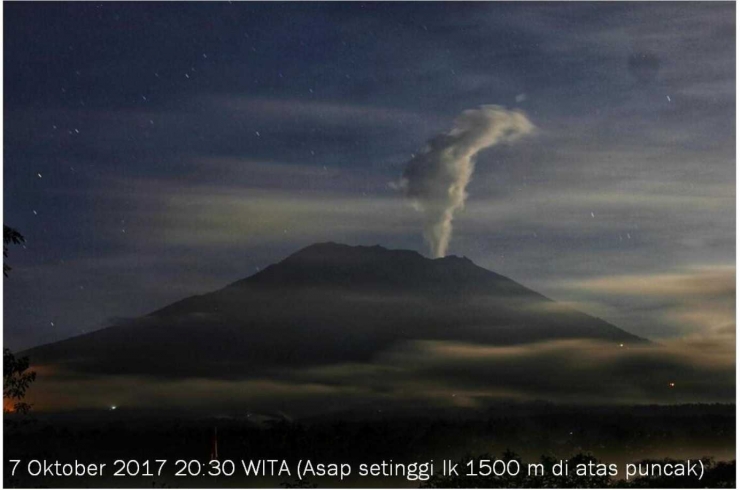 Gambar 1: Kepulan asap di Gunung Agung pada 7 Okt 2017 (Sumber: PVMBG)
