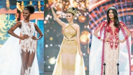 Dari kiri ke kanan: Eyga Mojus - Miss Grand South Sudan 2017, Ariska Putri Pertiwi - Miss Grand International 2016, Tulia Aleman - Miss Grand Venezuela 2017 (Sumber: Miss Grand International)