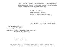 Pengesahan UU No 27 Tahun 2007 Oleh SBY|Dokumentasi pribadi