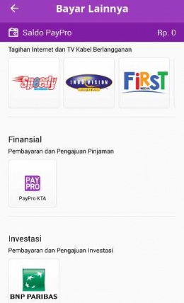 Paypro juga bisa untuk melakukan investasi reksa dana BNP Paribas (skrinsut apps Paypro)