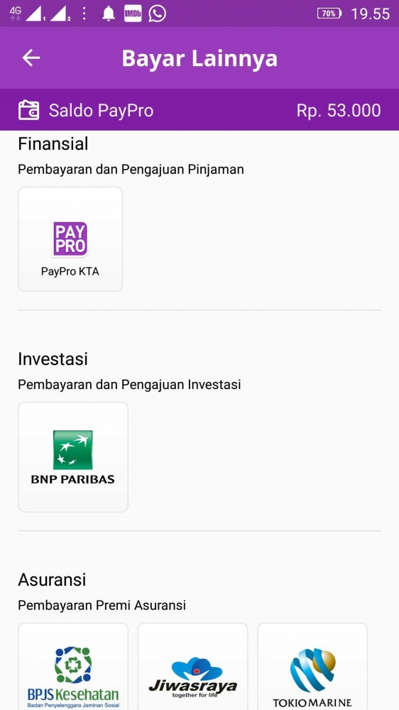Menu Reksadana BNP Paribas di Aplikasi Paypro