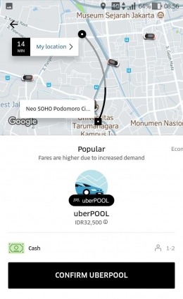 Layanan UberPOOL (sumber: Dokumentasi Pribadi)
