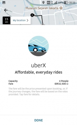 Layanan UberX (sumber: Dokumentasi Pribadi)