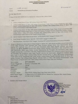 Ini surat untuk Pak Setnov dari KPK. Foto | Kumparan.