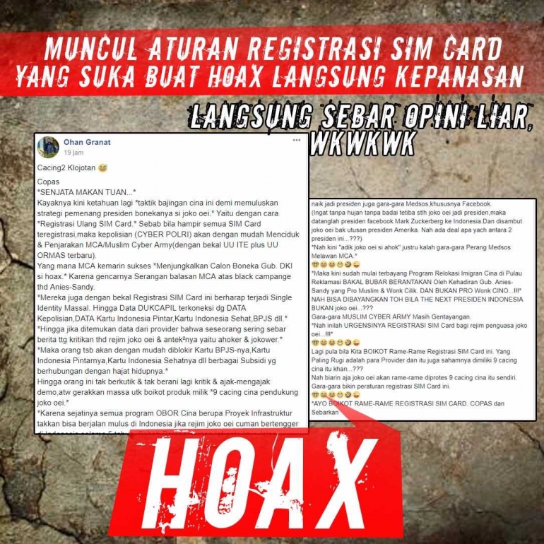 Munculnya aturan registrasi sim card membuat para penyebar hoax kepanasan/dokumentasi pribadi