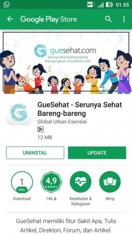 Aplikasi GueSehat update terus dok. Screenshoot Pribadi