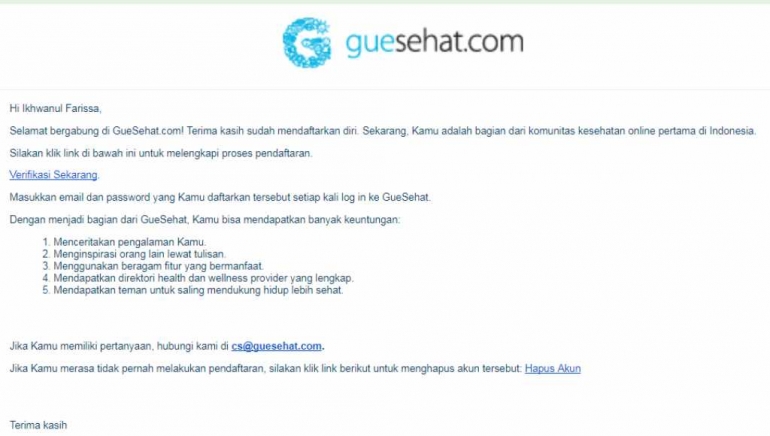 Verifikasi Akun di www.guesehat.com