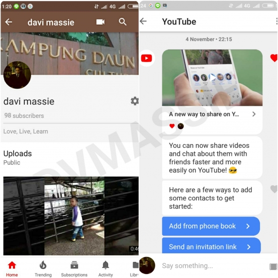 Melalui Youtube, bisa unggah video di channel pribadi, bahkan sekarang bisa berbagi video sekaligus chat dengan orang lain|Dokumentasi pribadi