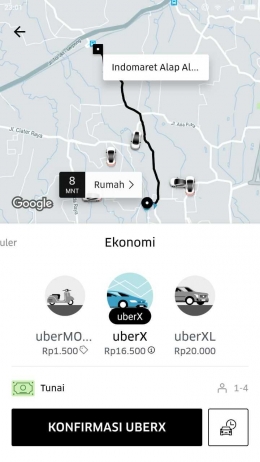 Sejumlah layanan Uber salah satunya uberX yang memiliki opsi uberPOOL (dokpri)