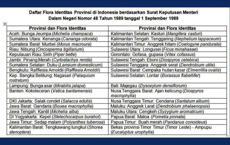 Daftar flora identitas daerah Indonesia (dok pri)