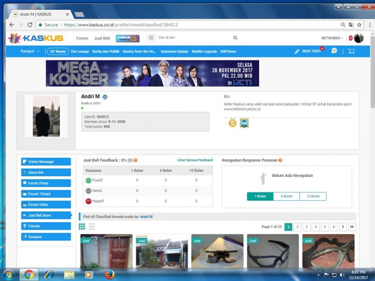 Deskripsi : Aktif di Kaskus semenjak 2008 dan aktif menjadi seller online di FJB Kaskus sejak 2010 ( Screenshoot Kaskus )