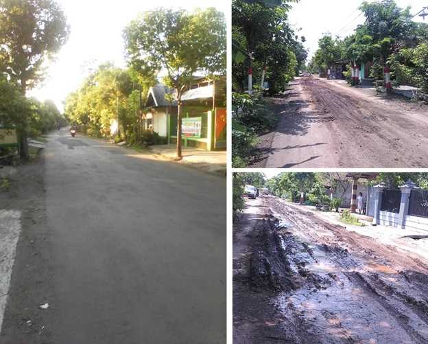 Perbedaan kondisi jalan Perkutut (sebelum dan sesudah) proyek sirkuit (Sumber: dokumen pribadi)