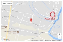 Peta jalan Perkutut dan proyek sirkuit (Sumber: Google Maps)