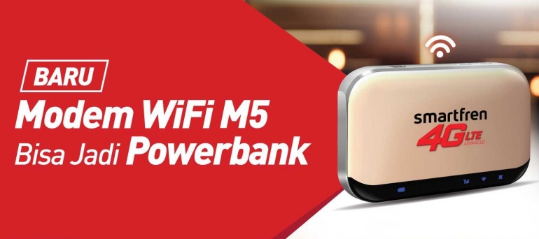 Modem Mifi M5 dapat pula digunakan sebagai powerbank ( Smartfren )