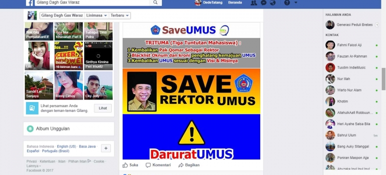 sumber Facebook Gilang