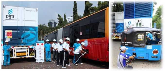 Bus Transjakarta dan Bajaj Berbahan Bakar Gas (BBG)