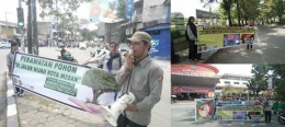 Aksi kampanye kepedulian masyarakat untuk menjaga pepohonan di jalur hijau Kota Medan (dok. Fahutan USU Nopember 2017)