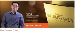 Marshall Pribadi Penerima Award Most Promosing Fintech DEA 2017 (Danamon)