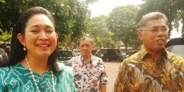 Titiek Soeharto bersama Ketua Umum Forum Komunikasi Putra Putri Purnawirawan Indonesia Ponco Sutowo usai menemui Presiden Joko Widodo, Rabu (8/7/2015).(sabrina asril/kompas.com)