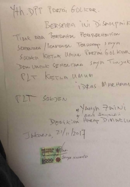 Surat SN menunjuk Idrus Markham, Yahya Zaini dan Azis Samsuddin.
