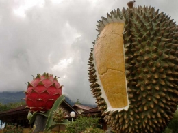 Tugu buah naga dan buah durian(Sumber photo: eyecatching-eyecandy)