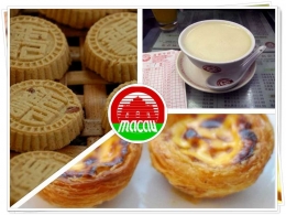 Biskuit almon, susu jahe, dan kue telur khas Macau (doc. wikimedia,/ed. Wahyuni Susilowati)