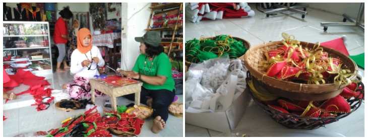 Para pengrajin pernak-pernik Natal di Kabupaten Kediri tengah asyik mengerjakan pesanan (foto: Luana Yunaneva)