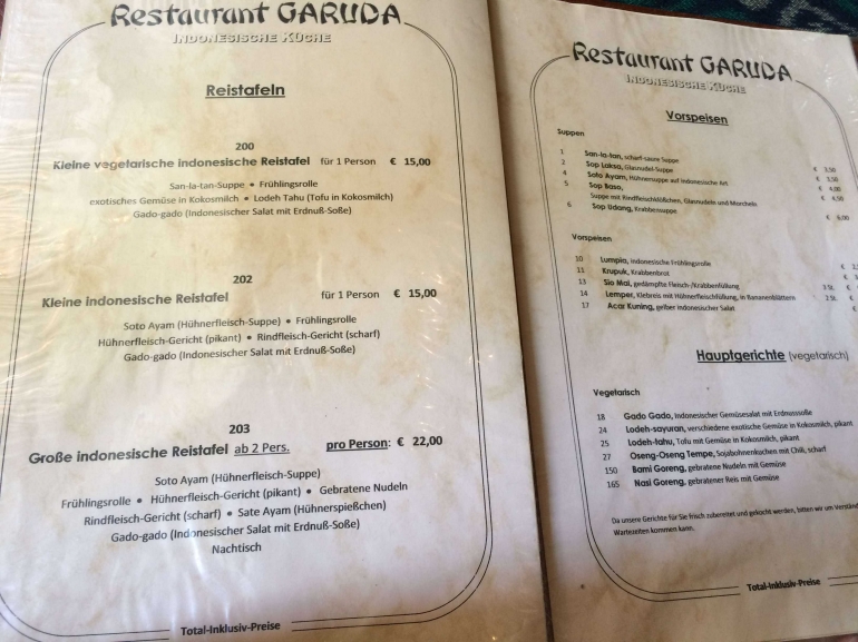 Menu Makanan di Restaurant Garuda, Munich, Jerman - dok. pribadi