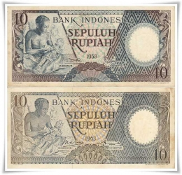 Uang Rp10 dengan variasi tahun penerbitan 1958 dan 1963 (Dokpri)