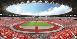 Penampakan stadion GBK yang akan diresmikan Presiden RI Jokowi sekaligus menjadi tempat berlangsungnya pertandingan timnas Indonesia vs Islandia Minggu besok. (foto sumbr: skyscrapercity)