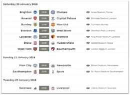 Fixtures Premier League ke-24 (premierleague.com)