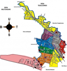 Peta wilayah Kelurahan Tlogomas Kecamatan Lowokwaru Kota Malang. Daerah penemuan benda bersejarah diberi tanda bintang. (keltlogomas.malangkota.go.id)