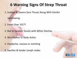 (Gambar 2: Gejala-gejala dan Tanda-tanda Strep Throat; Sumber gambar: http://slideplayer.com/slide/10751100/37/images/4/6+Warning+Signs+Of+Strep+Throat.jpg)