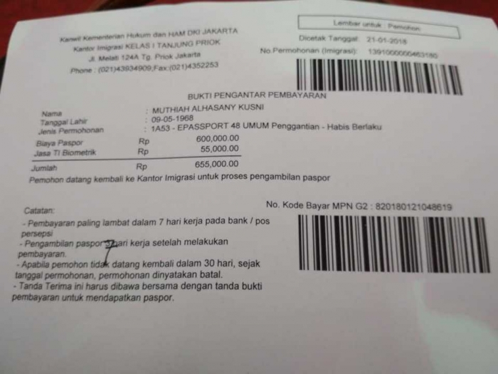 resi pembayaran e-passport (dokpri)