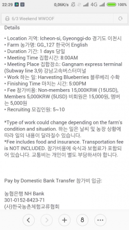 ini program yang diadakan saat weekend yang bisa diikuti oleh non member - screenshot FB WWOOF Korea