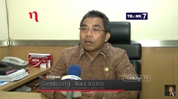 Ketua Fraksi PDI Perjuangan DPRD DKI Gembong Warsono turut dimintai komentar dalam MataNajwa Trans7. (Foto: YouTube Najwa Shihab)