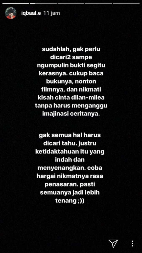 postingan instastory Iqbaal Ramadhan | sumber: Instagram @iqbaal.e