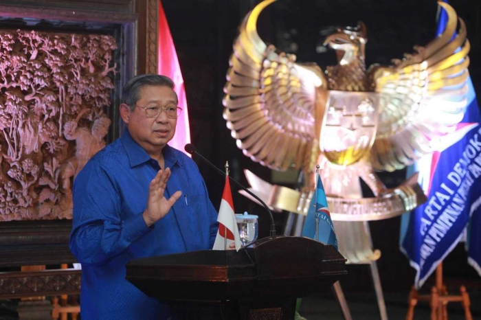 Ketua Umum Partai Demokrat Susilo Bambang Yudhoyono (SBY) di Malam Inaugurasi Kader Baru Partai Demokrat yang digelar di Puri Cikeas, Kabupaten Bogor, Kamis malam (15/2). (Sumber: Demokrat.or.id)