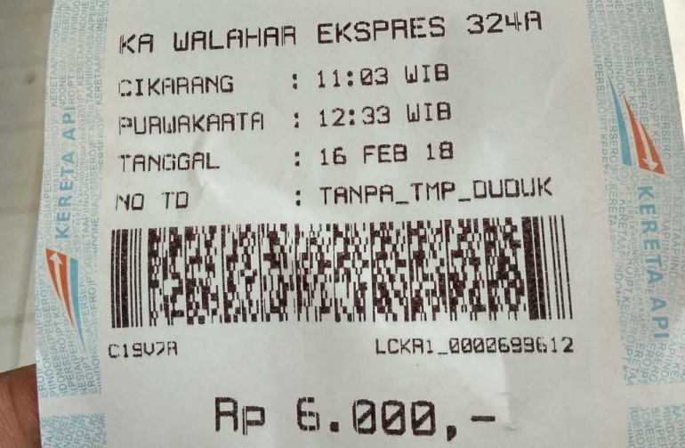 Tiket Walahar Ekspress Cikarang-Purwakarta (Dokumentasi Pribadi)