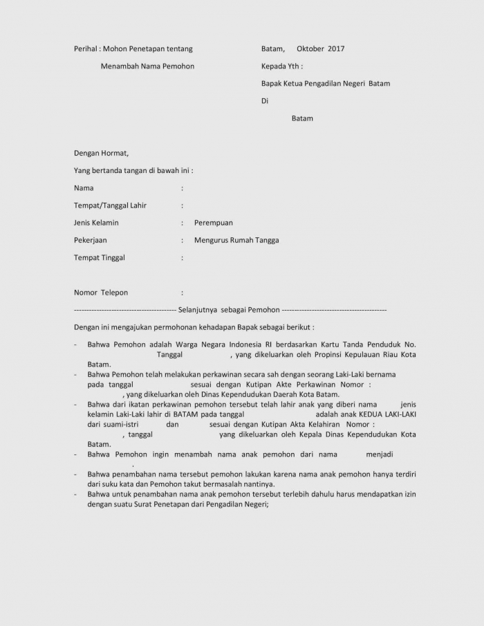 Contoh Surat Gugatan Cerai