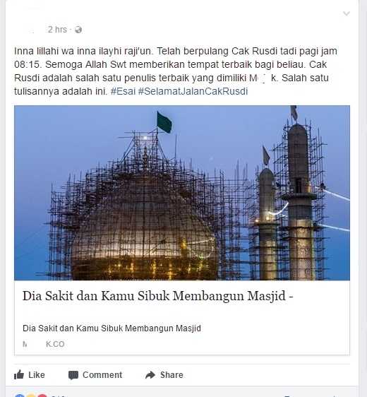 Berita duka cita di salah satu media (Dok. Screenshot FB pribadi)