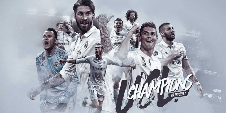 Sebagian skuat Real Madrid saat menjuarai Champions League 2017 (Bola.net)