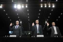  Perwakilan Facebook, Twitter dan Google dimitai keterangan oleh senat dalam penyelidikan bulan October 2017 lalu di Washington, DC. Photo: Getty Images: Chip Somodevilla