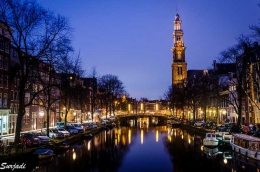 Menara Westerkerk dilihat dari Prinsengracht