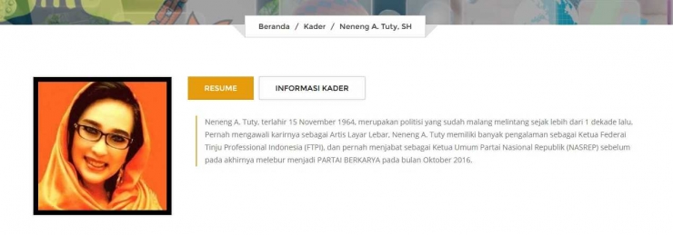 Screenshot profil Neneng A. Tuty di laman berkarya.id