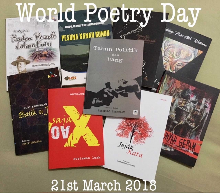 Sejumlah buku kumpulan puisi karya para penyair Indonesia. (Foto: BDHS)